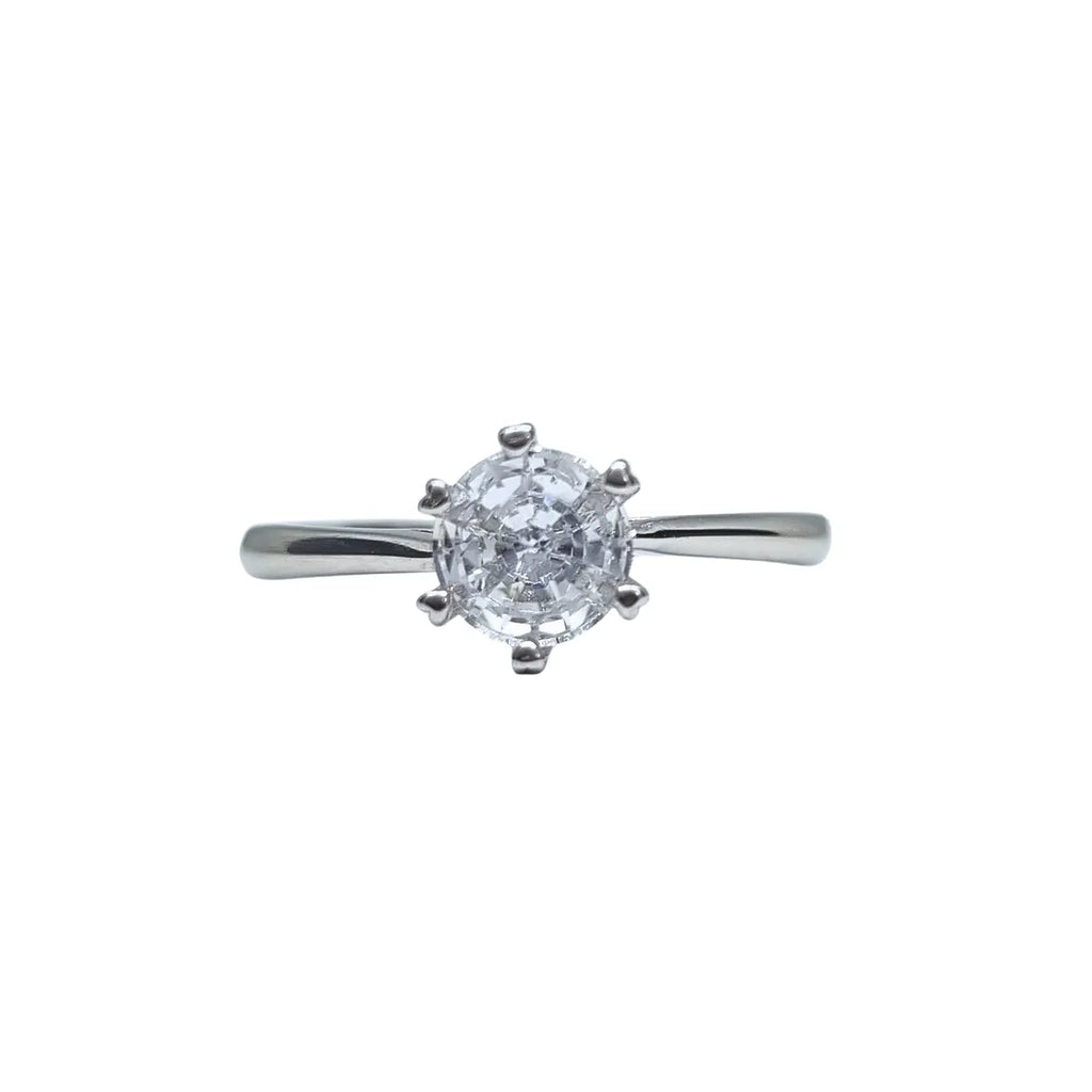 Anillo Solitario 6 engastes Plata Italiana 925 con Circón de 6mm