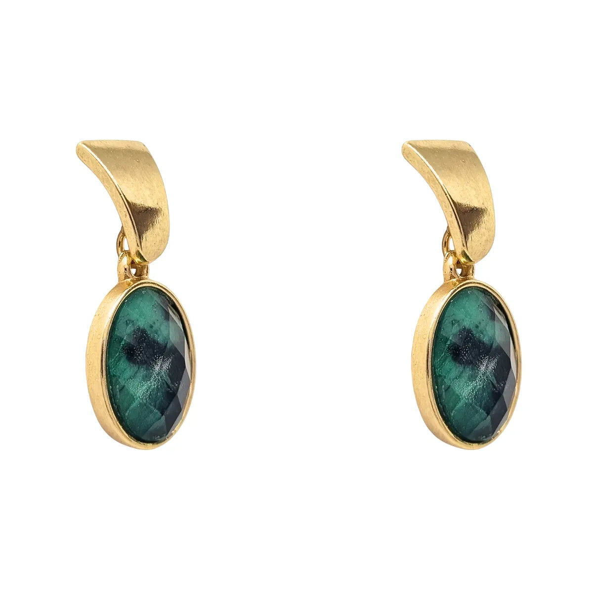 Aros Piedra Verde Ovalada Enchapados en oro de 18k