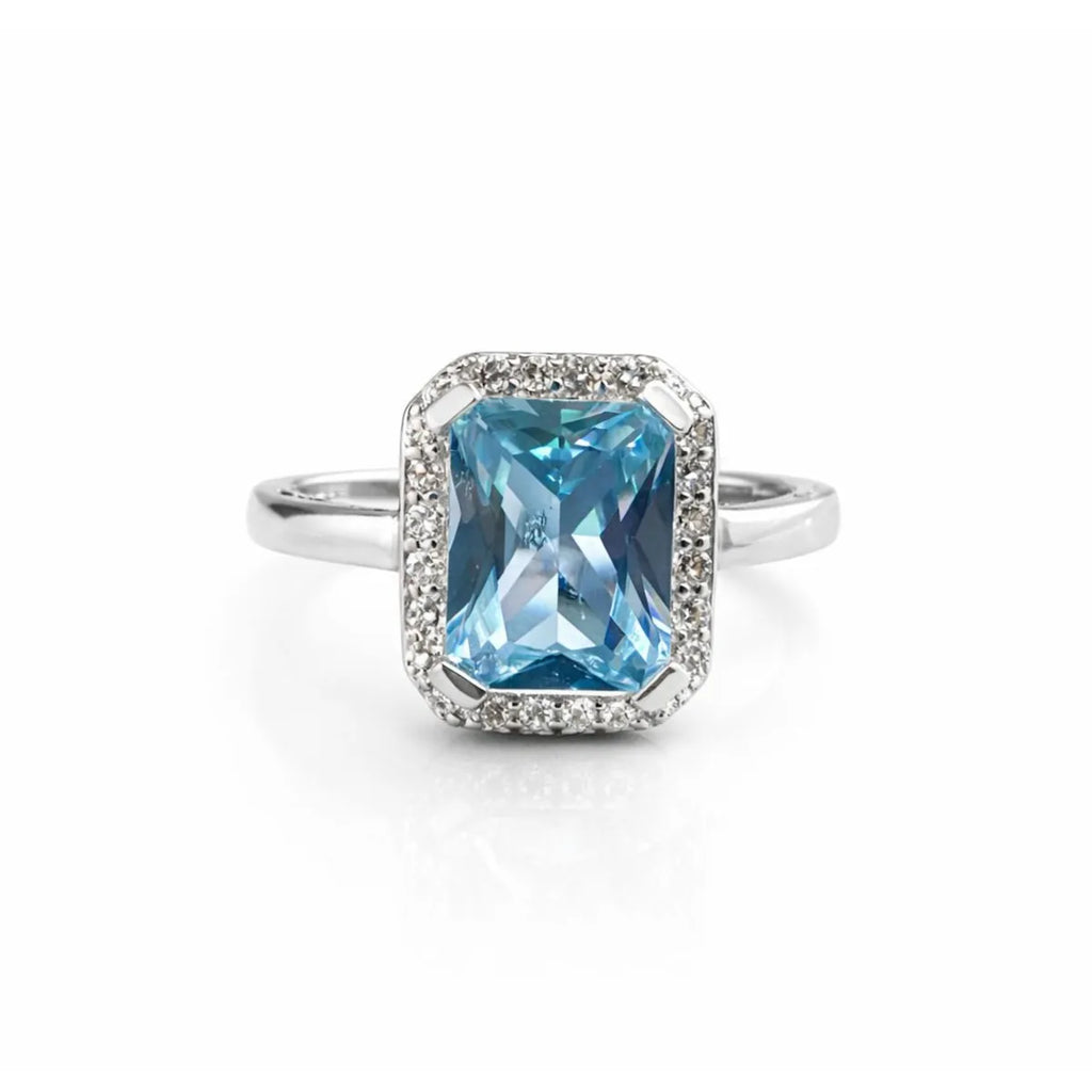Anillo Rectangular Agua Marina Plata 925