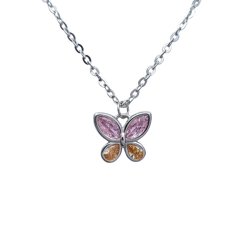 Collar Mariposa Rosada Rodinado Plata 925
