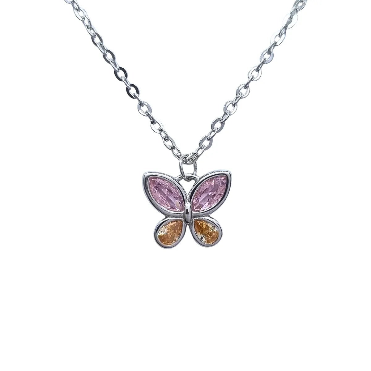 Collar Mariposa Rosada Rodinado Plata 925