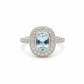 Anillo Vintage Halo Ovalado Agua Marina Plata 925
