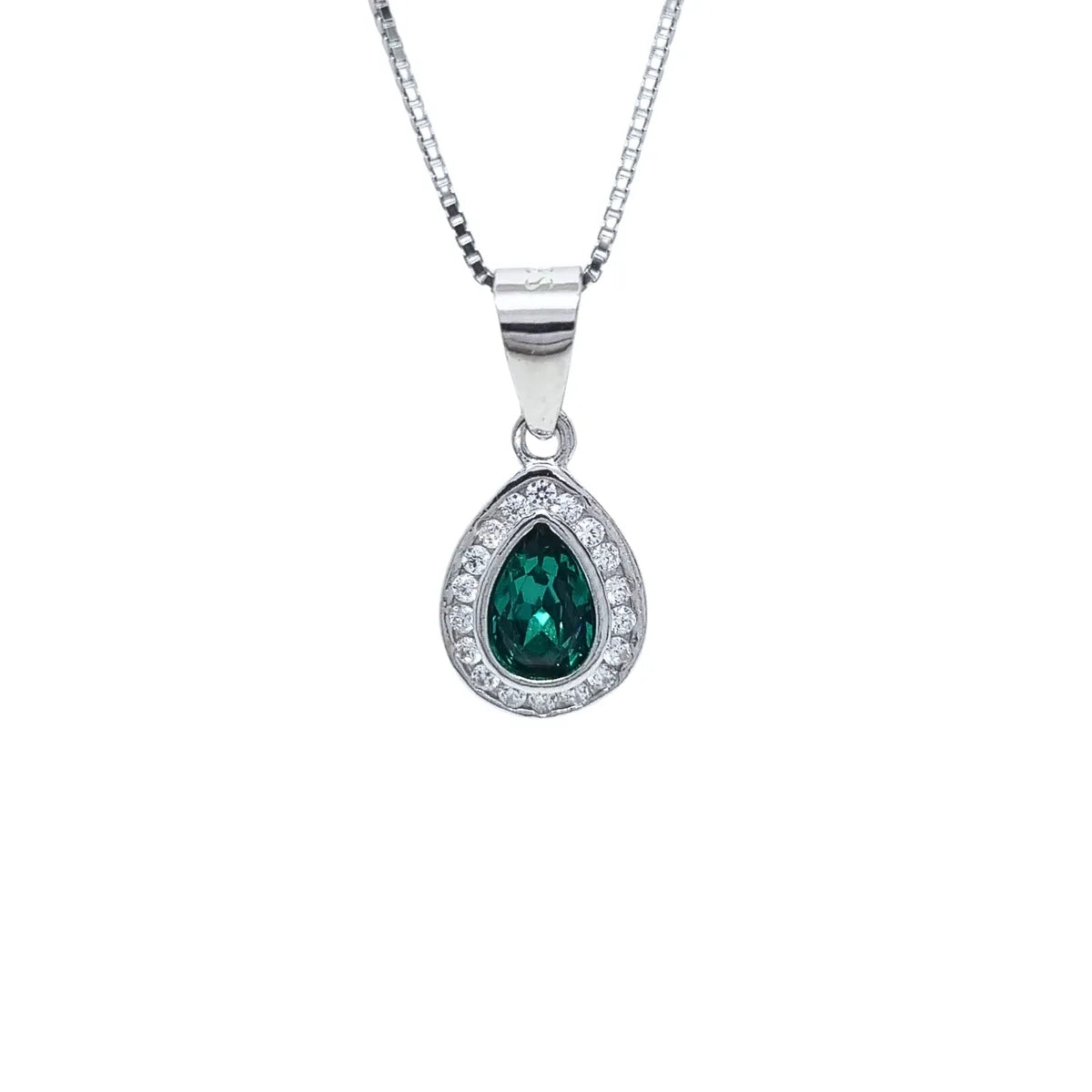 Collar + Aros Gota Esmeralda Rodinado 45cm Plata 925