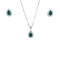Collar + Aros Gota Esmeralda Rodinado 45cm Plata 925