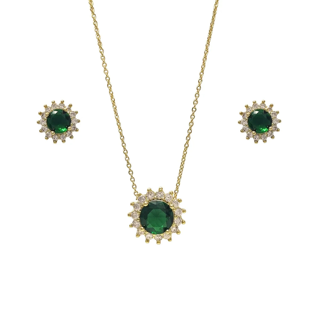 Collar + Aros Lady Verde Enchapada en oro de 18k