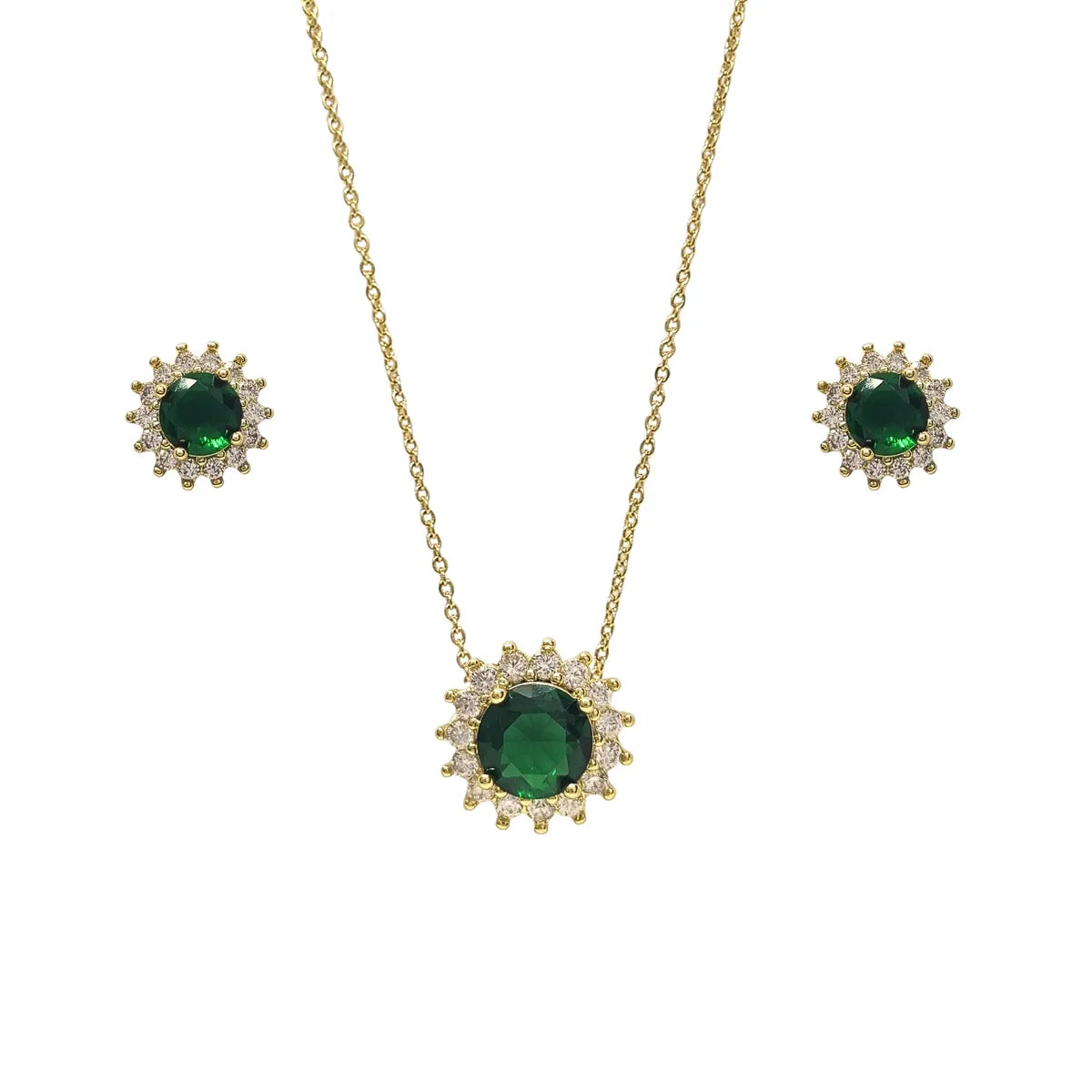 Collar + Aros Lady Verde Enchapada en oro de 18k