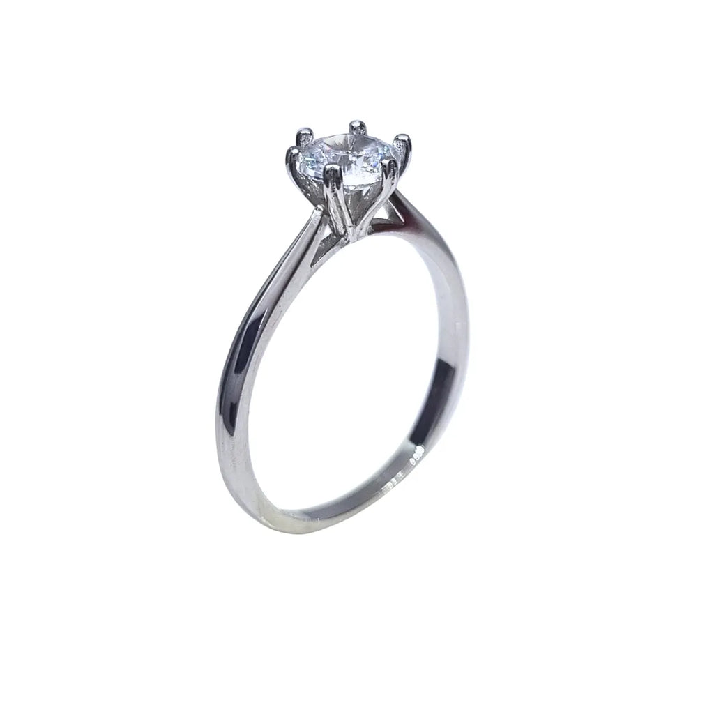 Anillo Solitario 6 engastes Plata Italiana 925 con Circón de 6mm