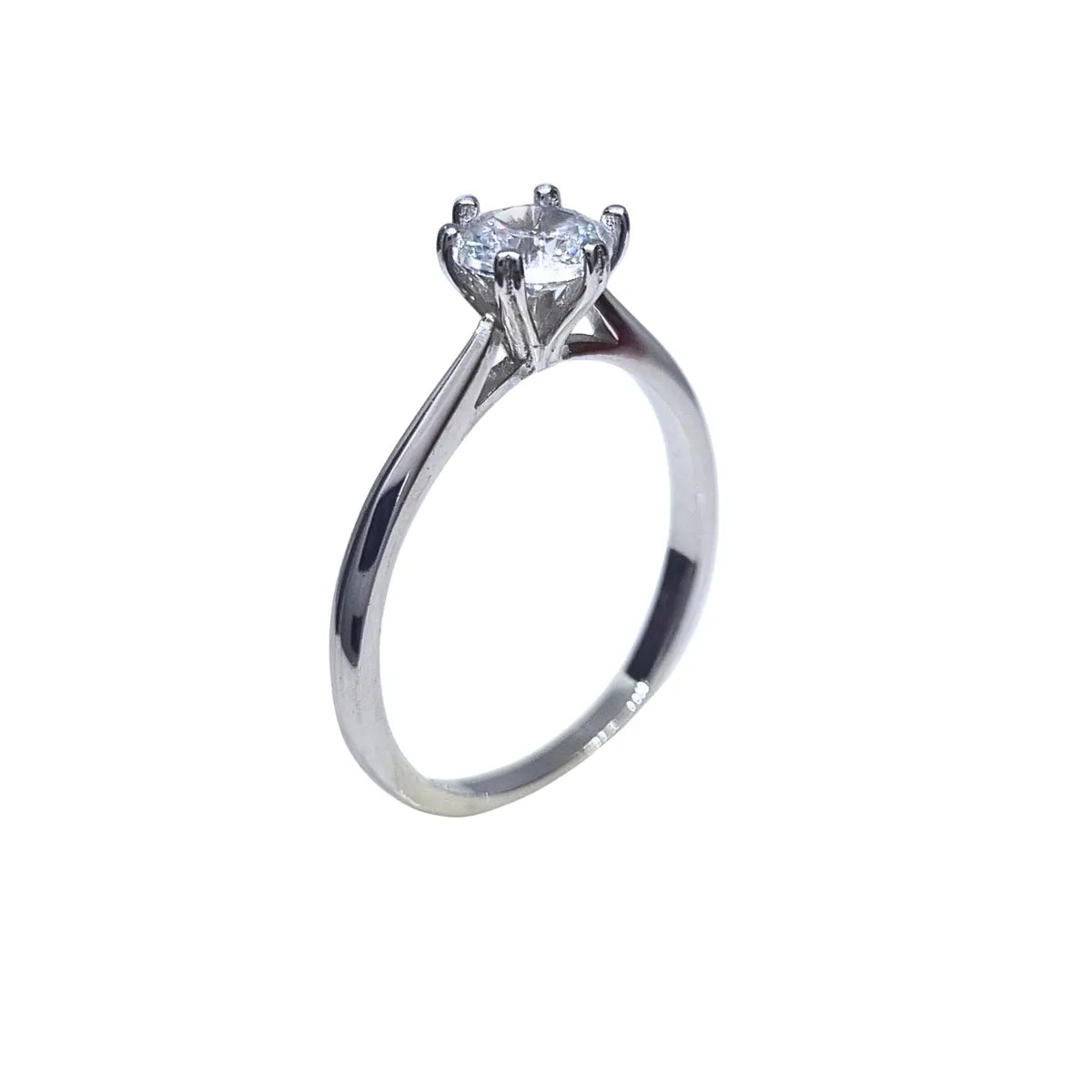Anillo Solitario 6 engastes Plata Italiana 925 con Circón de 6mm