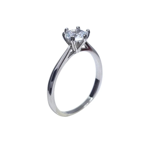 Anillo Solitario 6 engastes Plata Italiana 925 con Circón de 6mm