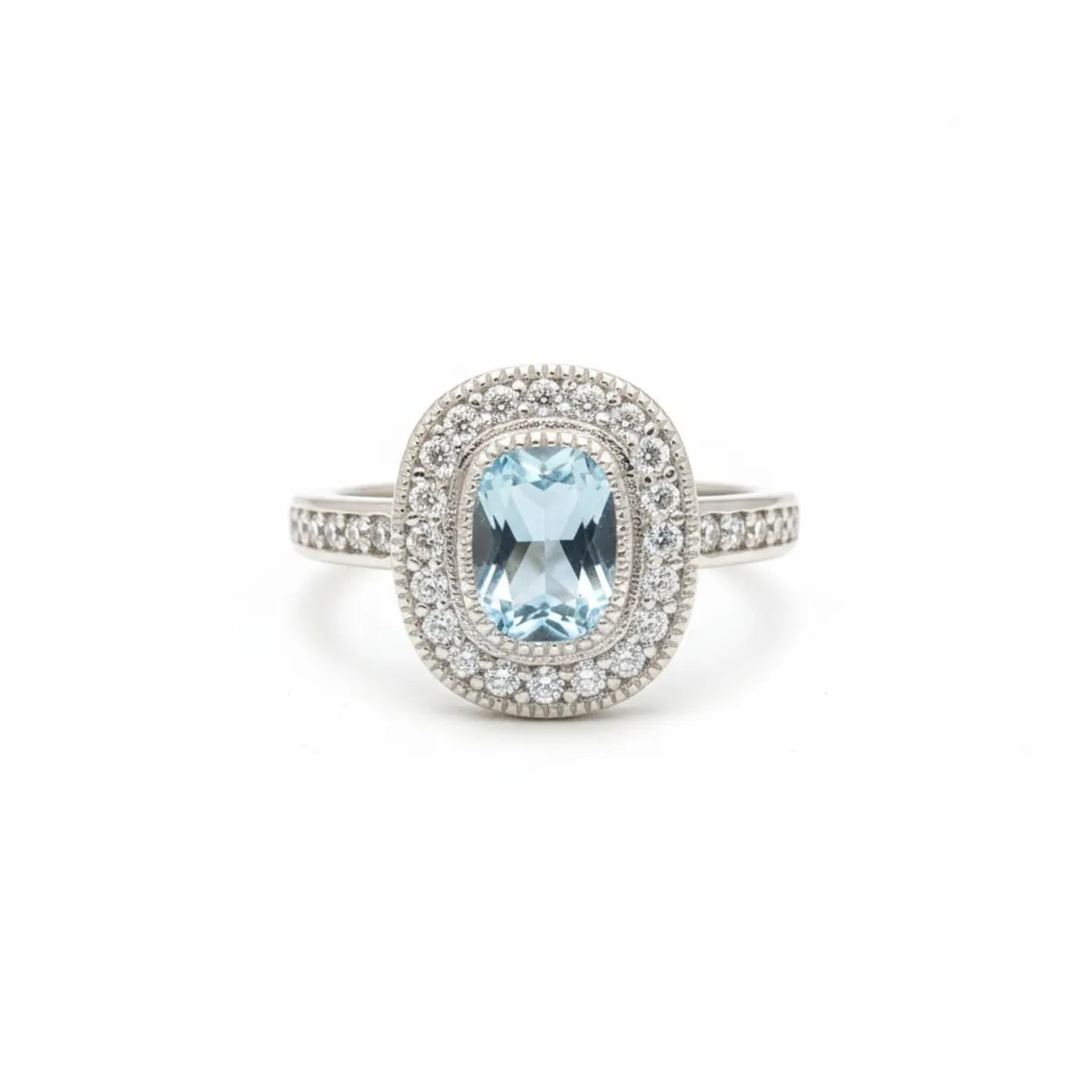 Anillo Vintage Halo Ovalado Agua Marina Plata 925