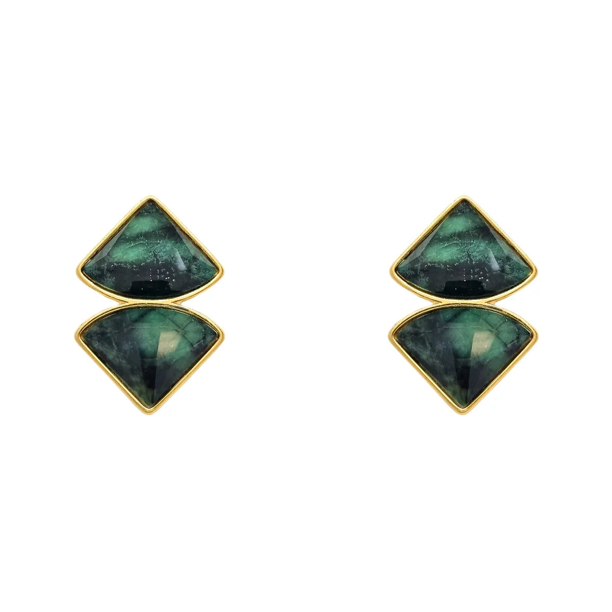 Aros Abanico Piedra Verde Enchapados en oro de 18k