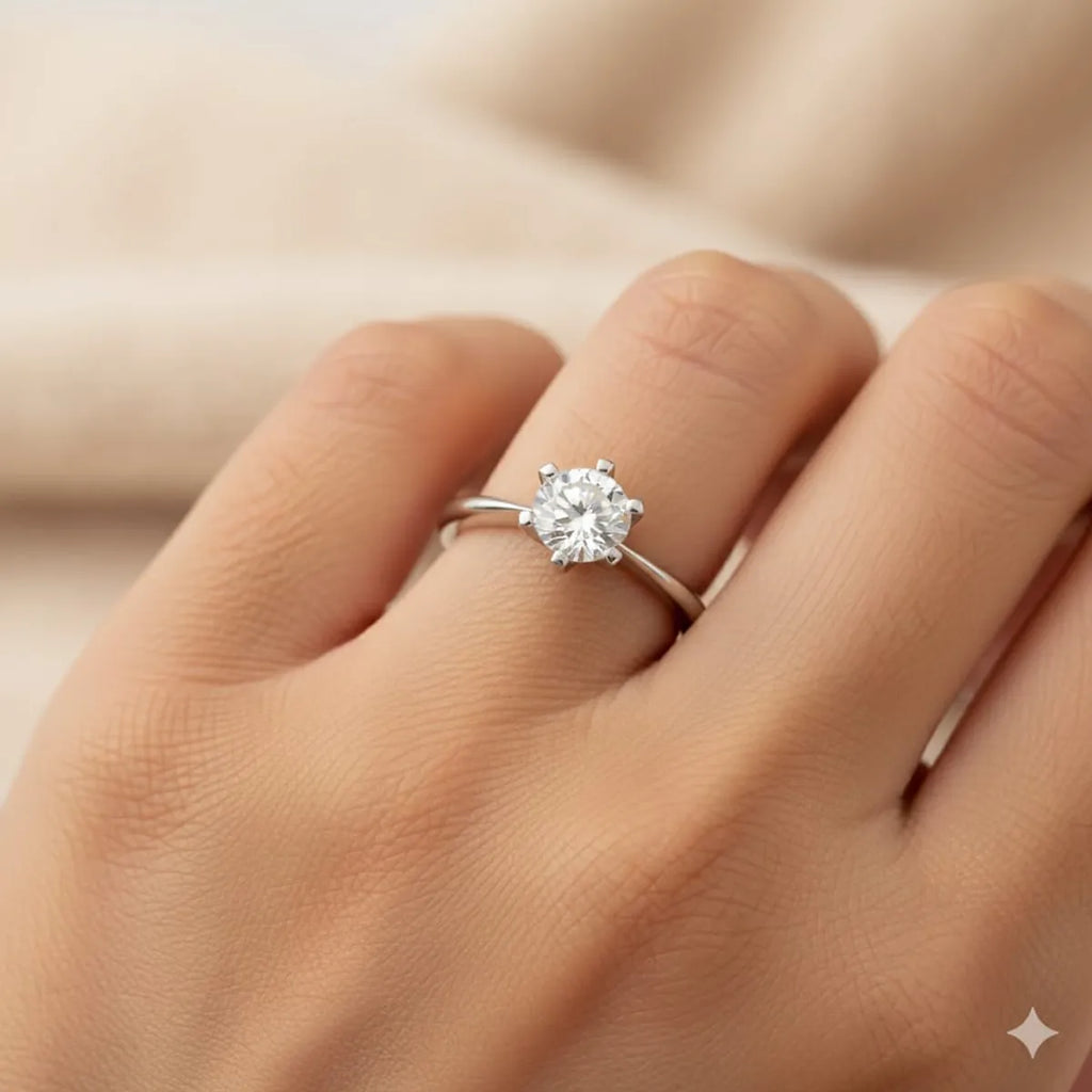 Anillo Solitario Plata Italiana 925 con Circón de 6mm
