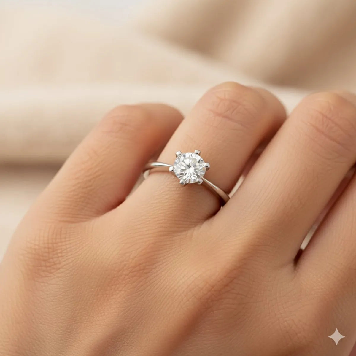 Anillo Solitario Plata Italiana 925 con Circón de 6mm