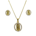 Collar + Aros Virgen Circones Enchapada en oro de 18k