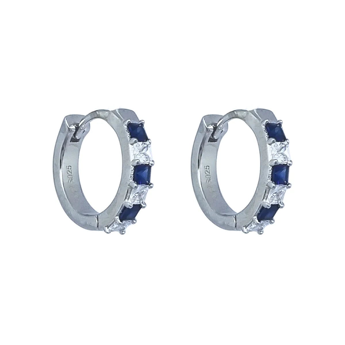 Aros Argollas Esmeralda/Zafiro con Circones 15mm Plata 925