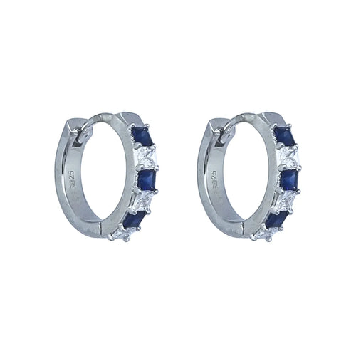 Aros Argollas Esmeralda/Zafiro con Circones 15mm Plata 925