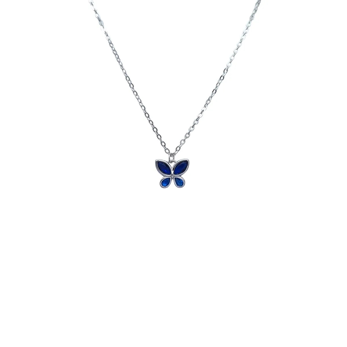 Collar Mariposa Azul Rodinado Plata 925