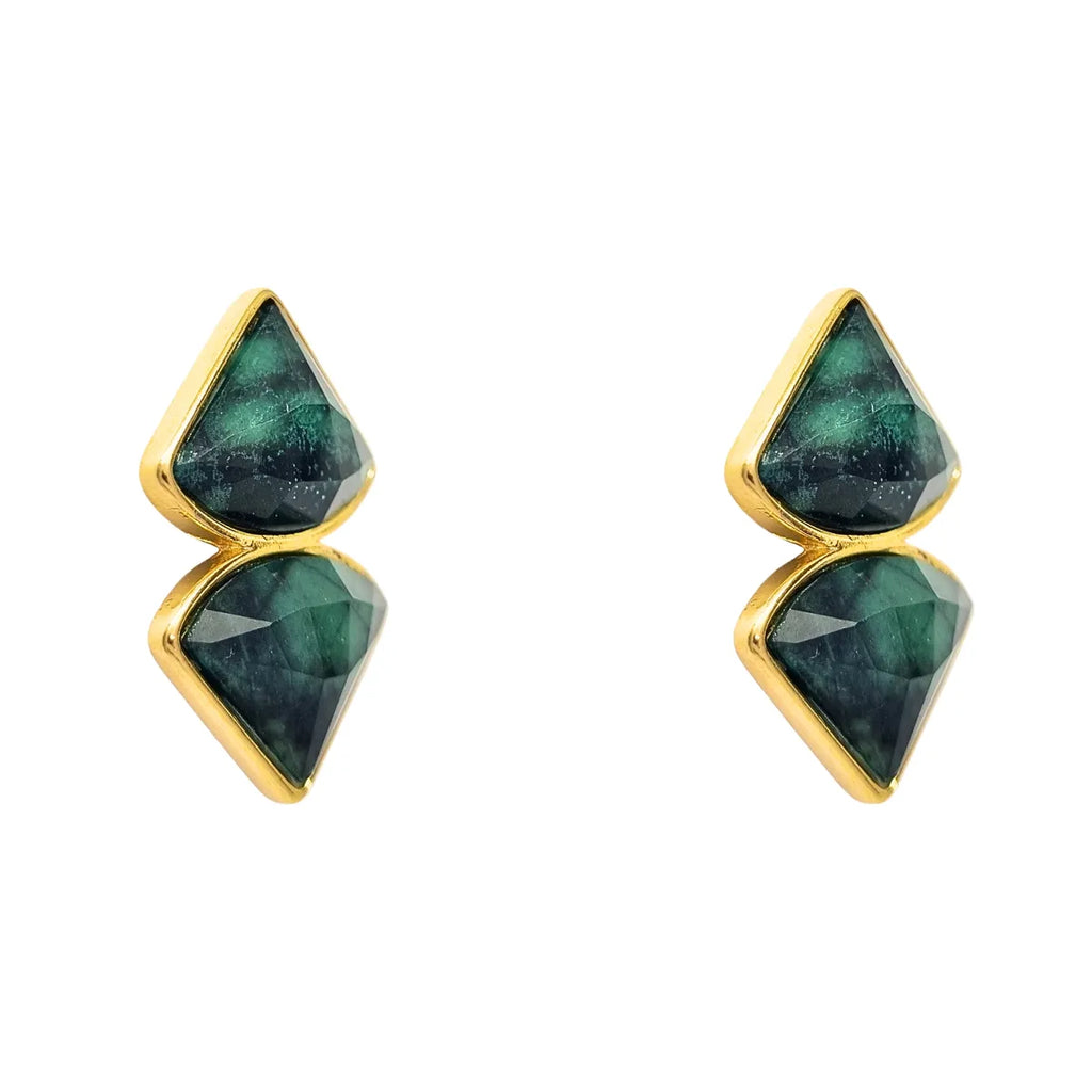 Aros Abanico Piedra Verde Enchapados en oro de 18k