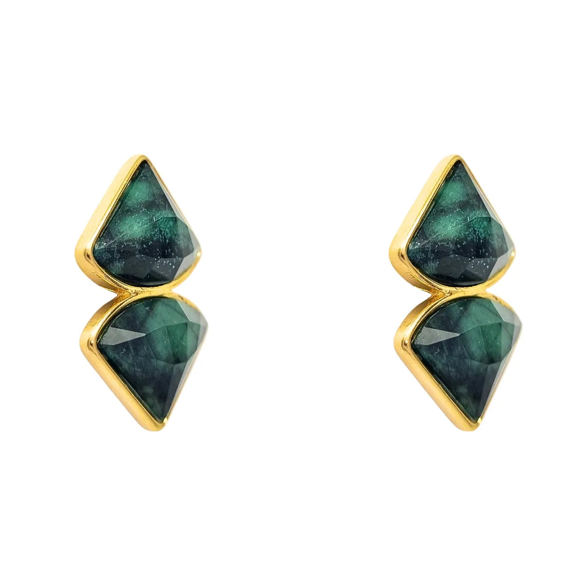 Aros Abanico Piedra Verde Enchapados en oro de 18k