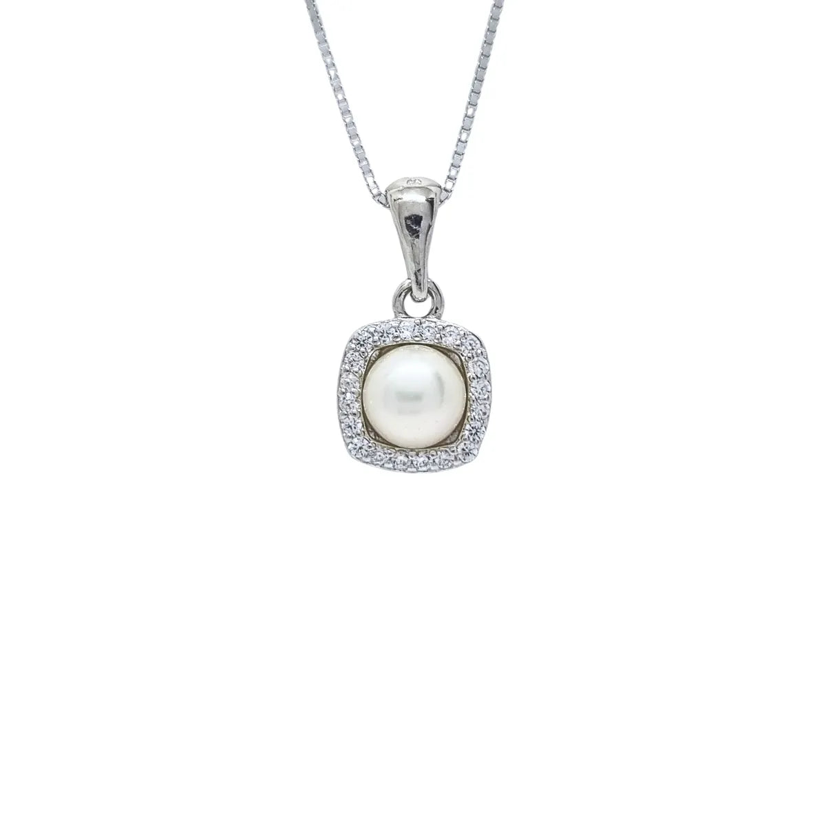 Collar + Aros Rectangular con Perla Rodinado 45cm Plata 925