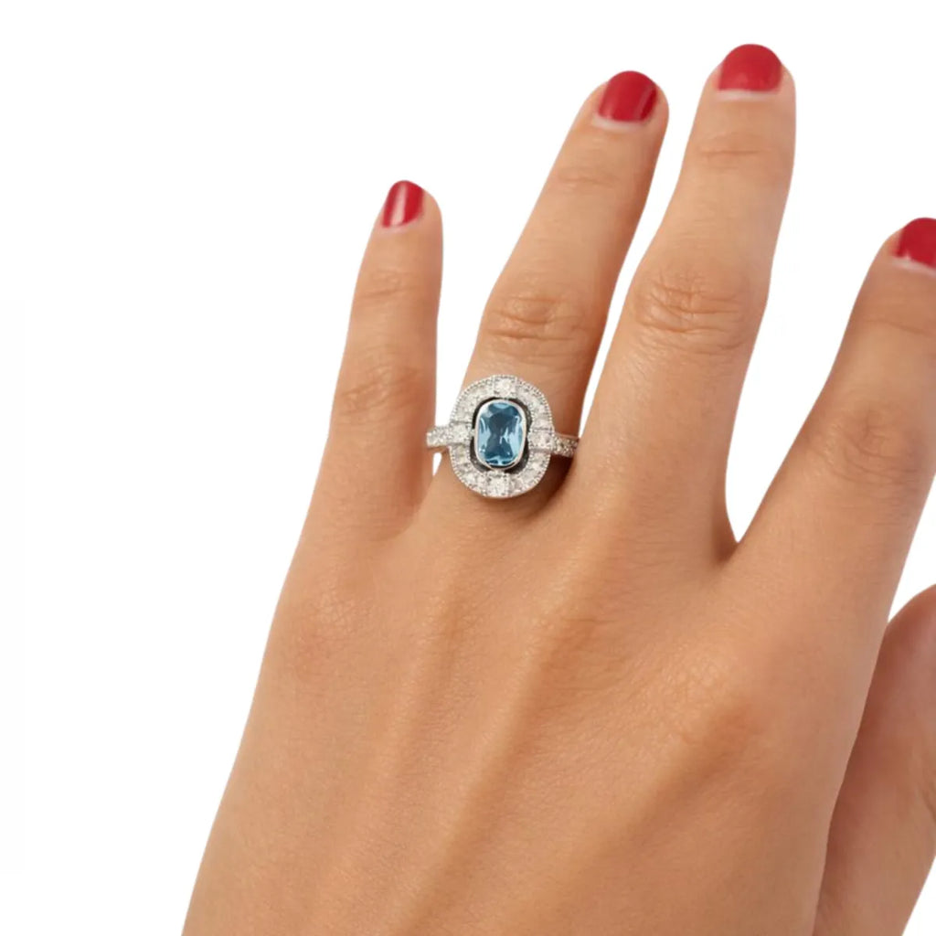 Anillo Vintage Agua Marina Ovalado Plata 925
