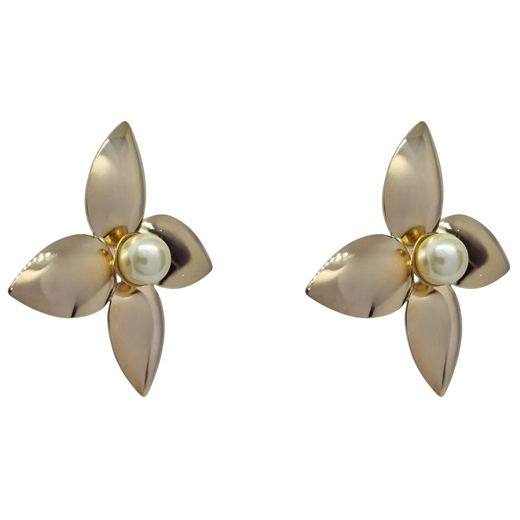 | Aros Flor Grande con Perla Enchapado en oro de 18k de 43mm
