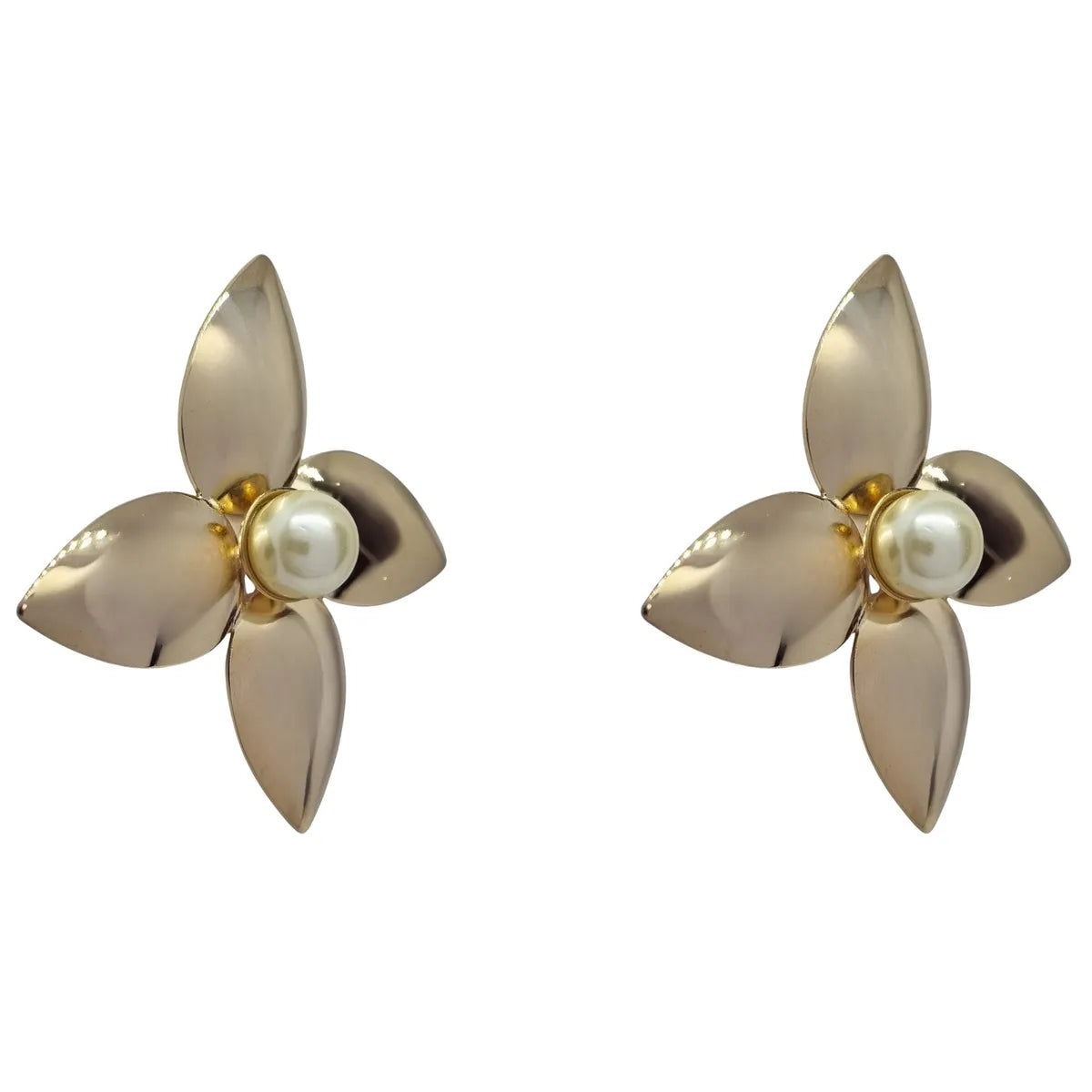 | Aros Flor Grande con Perla Enchapado en oro de 18k de 43mm