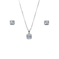 Collar + Aros Rectangular Circon Rodinado 45cm Plata 925