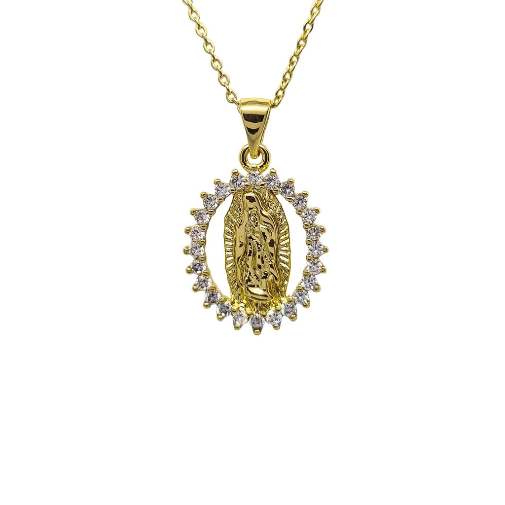 Collar + Aros Virgen Circones Enchapada en oro de 18k