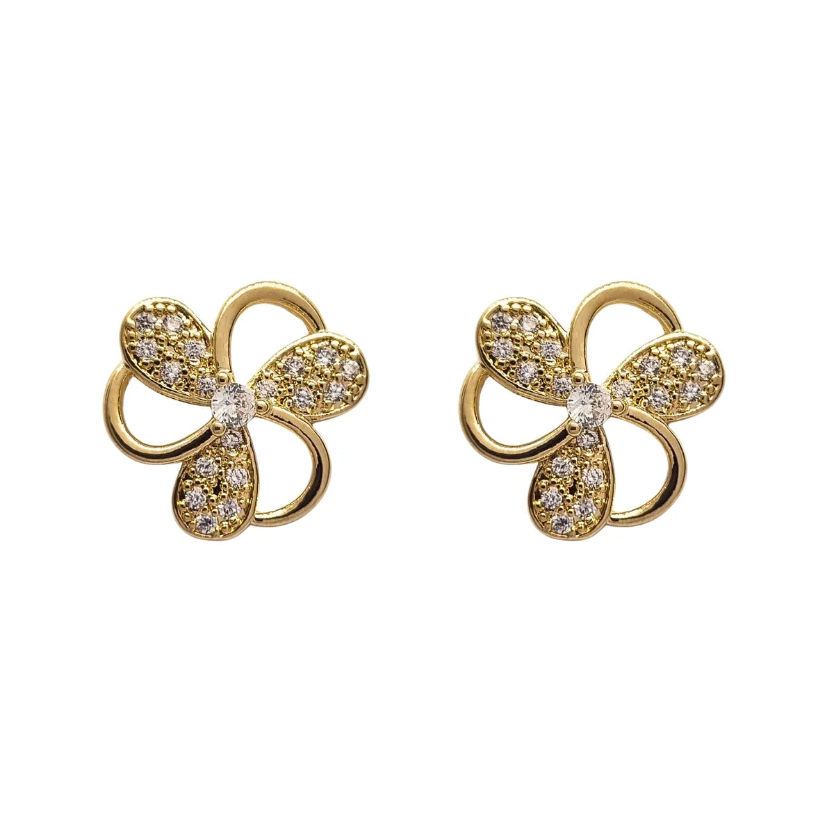 Aros Flor Circon Central Encahapado en oro de 18k de 15mm
