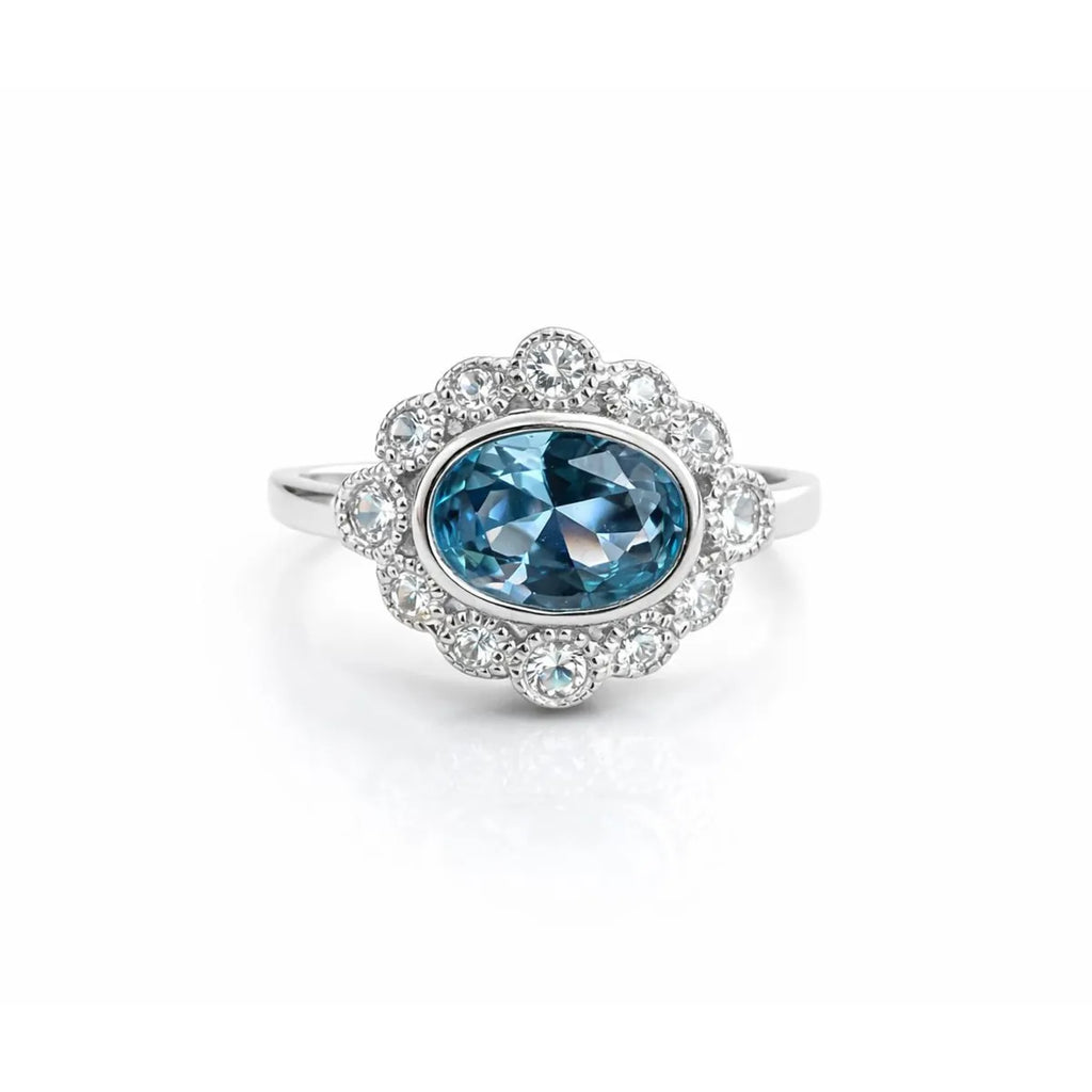 Anillo Agua Marina Ovalado Plata 925