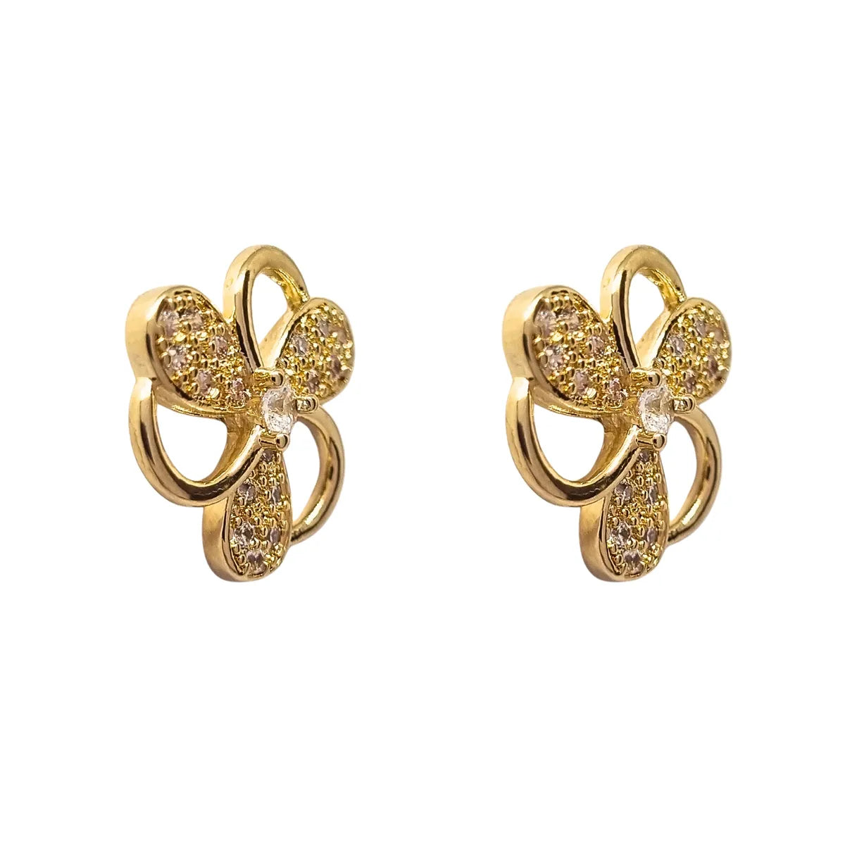 Aros Flor Circon Central Encahapado en oro de 18k de 15mm
