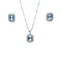 Collar + Aros Rectangular Agua Marina Rodinado 45cm Plata 925