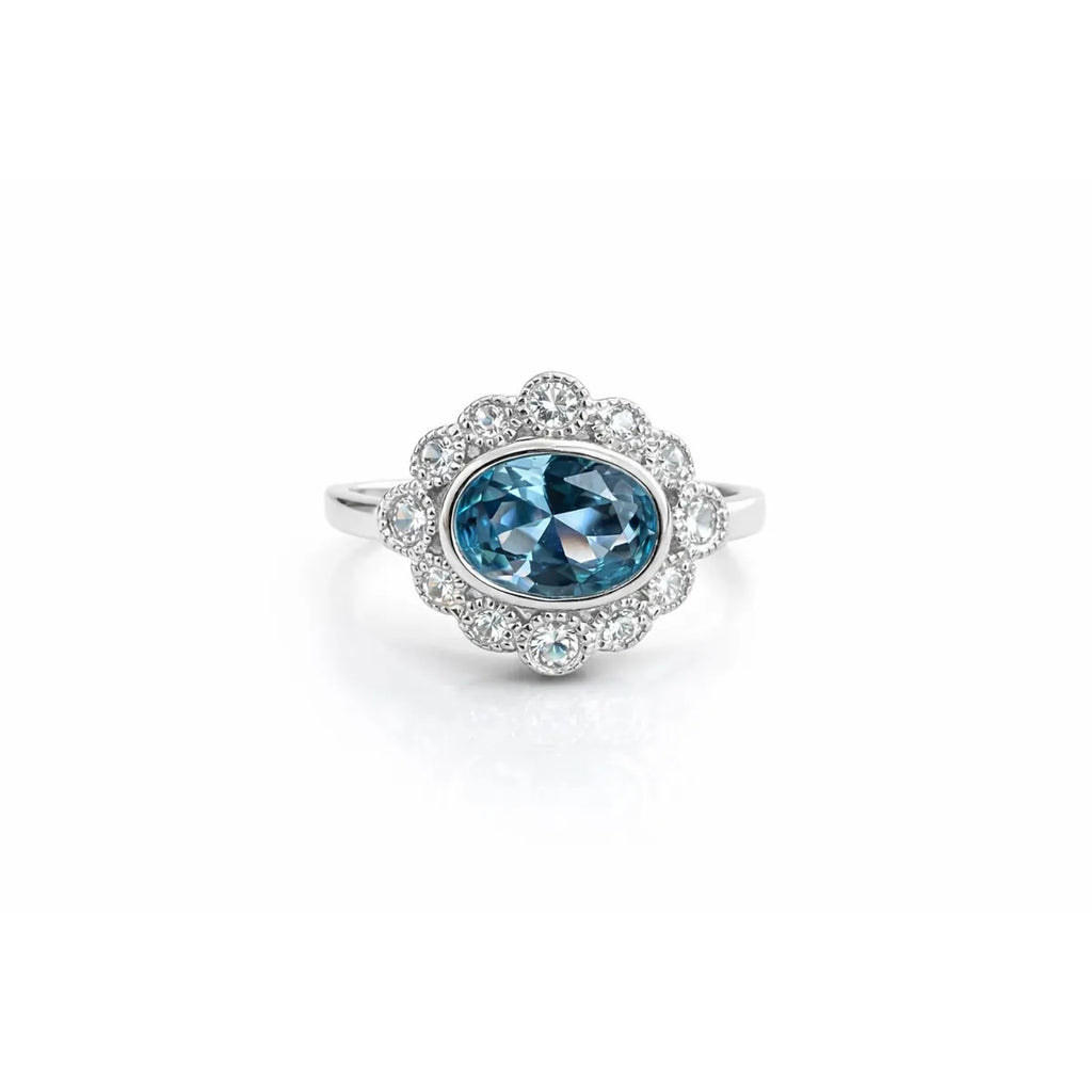 Anillo Agua Marina Ovalado Plata 925