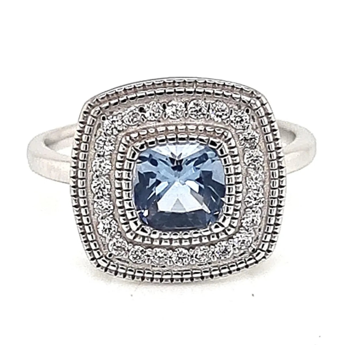 Anillo Halo Cuadrado Agua Marina Plata 925