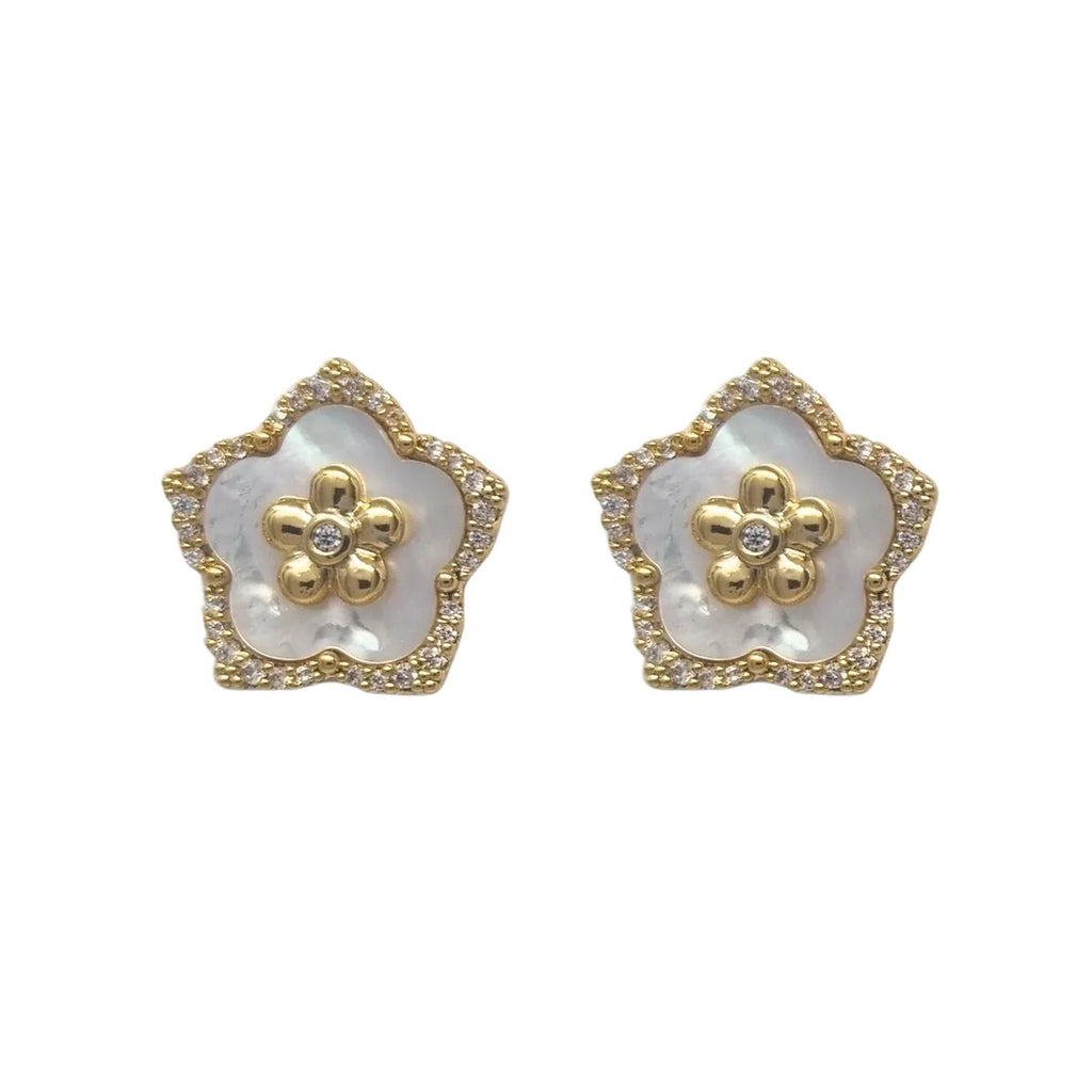 Aros Flor Nacar Enchapado en Oro de 18k