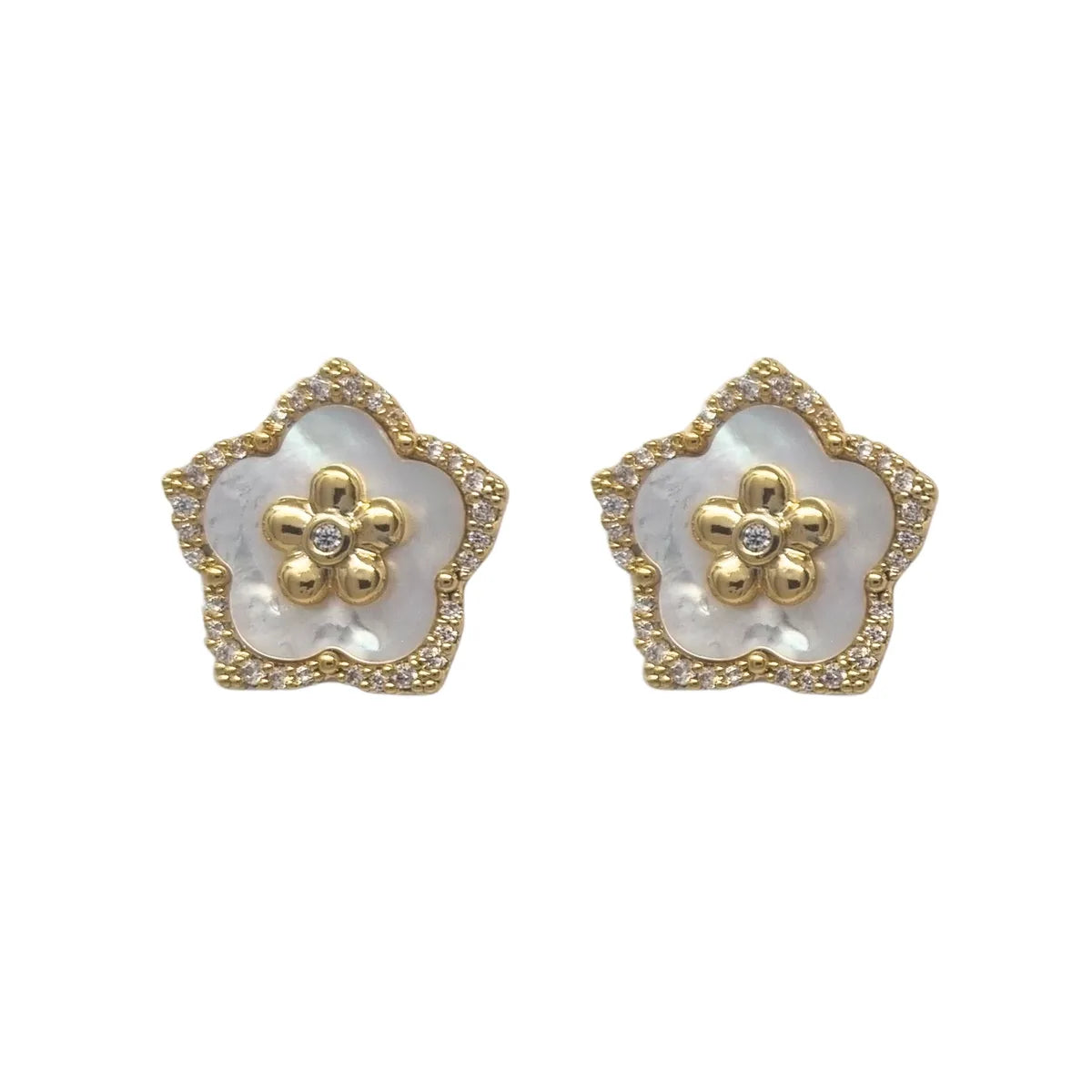 Aros Flor Nacar Enchapado en Oro de 18k