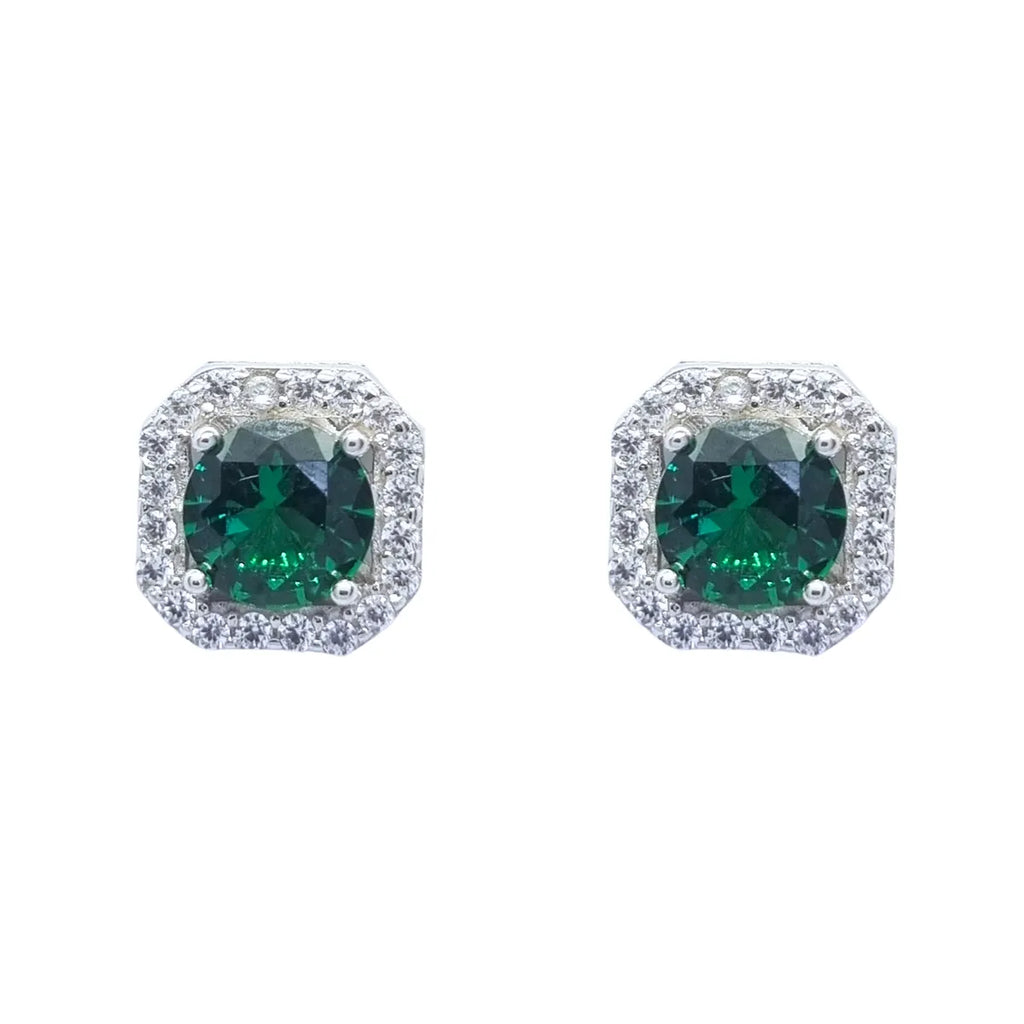 Aros Esmeralda Halo Plata 925