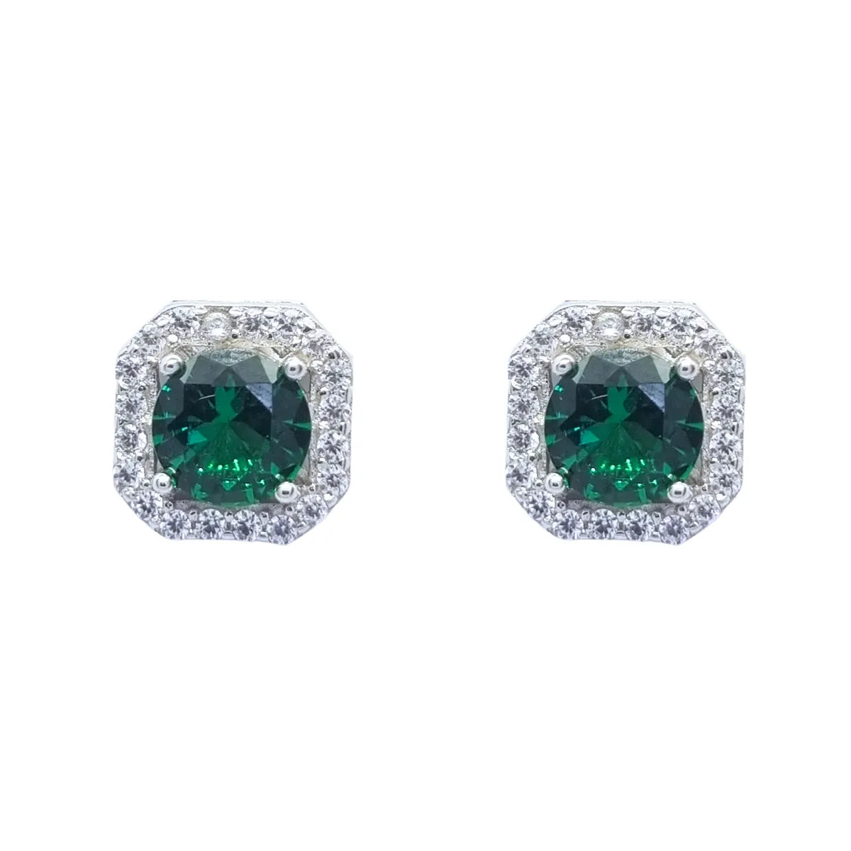 Aros Esmeralda Halo Plata 925