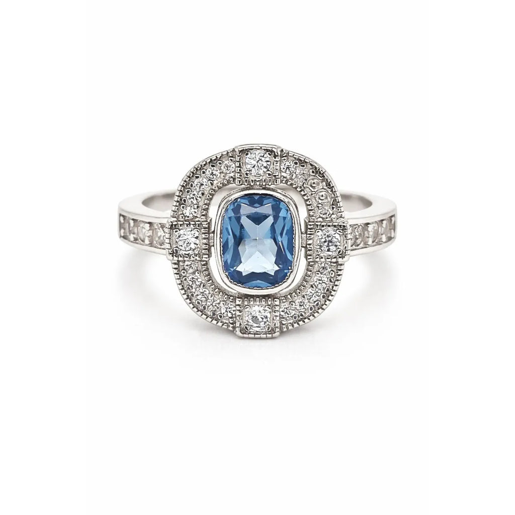 Anillo Vintage Agua Marina Ovalado Plata 925