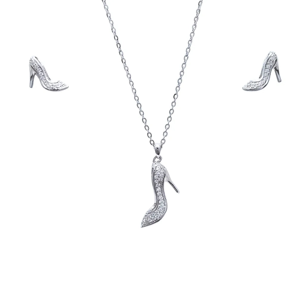 Collar + Aros Rectangular Zapato Rodinado 45cm Plata 925