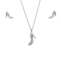 Collar + Aros Rectangular Zapato Rodinado 45cm Plata 925