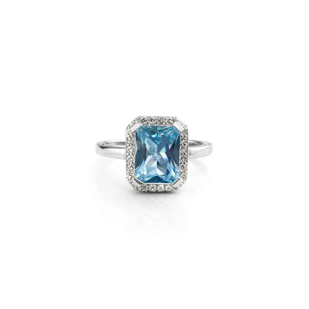 Anillo Rectangular Agua Marina Plata 925