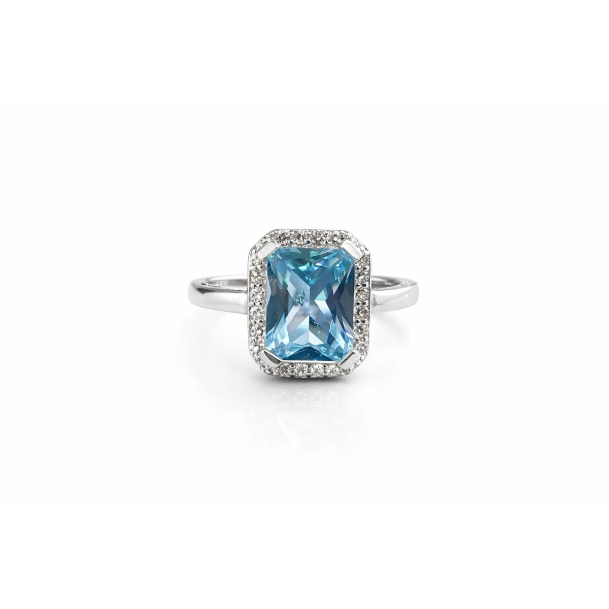 Anillo Rectangular Agua Marina Plata 925