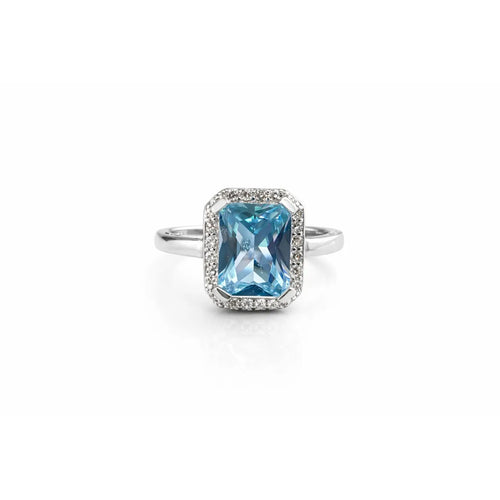 Anillo Rectangular Agua Marina Plata 925
