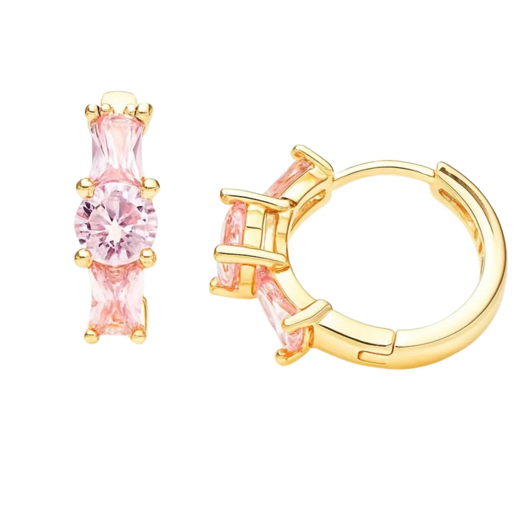 Aros Argollas 3 Cristales Enchapado en oro de 18k