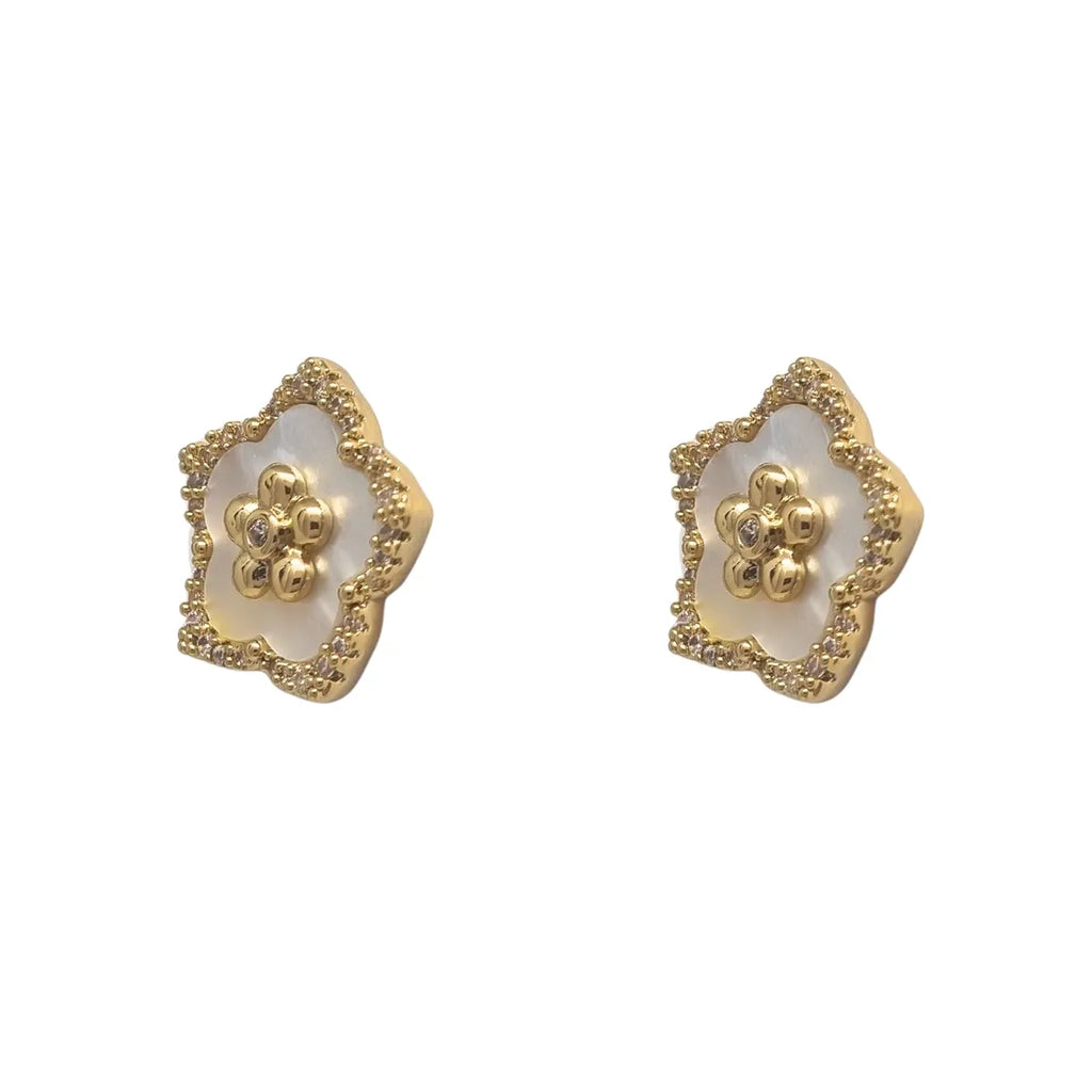 Aros Flor Nacar Enchapado en Oro de 18k