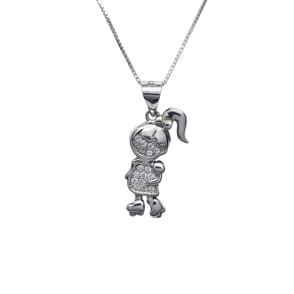 Collar Niña Patines 45cm Rodinado Plata 925