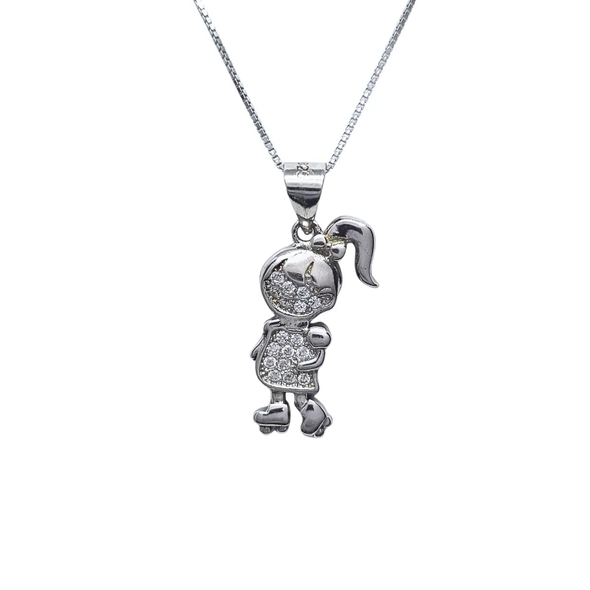 Collar Niña Patines 45cm Rodinado Plata 925