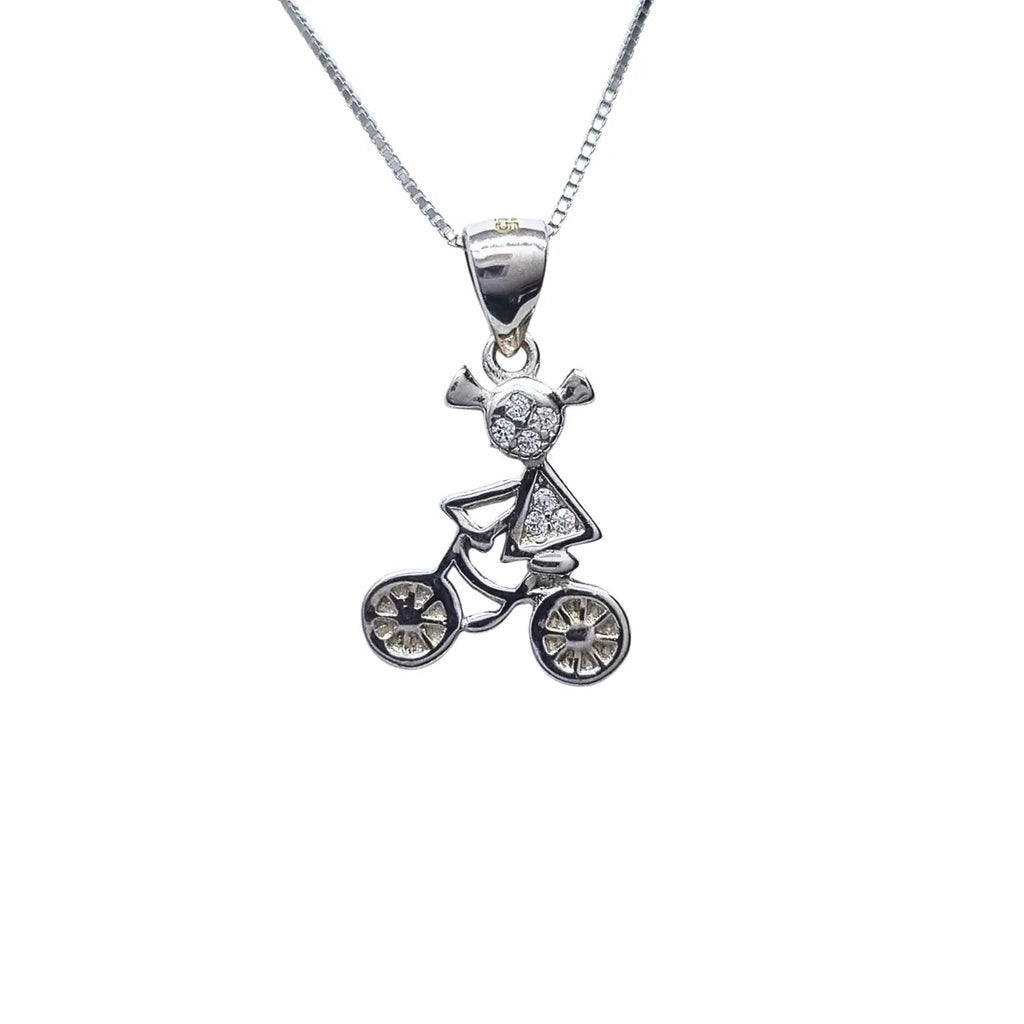 Collar Niña Bicicleta 45cm Rodinado Plata 925